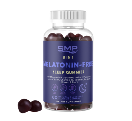 [GUM101561] 8 In 1 Melatonin Free Sleep Gummies W/ Magnesium Glycinate, GABA, L-Theanine, Lemon Balm, Chamomile, Valerian, Passionflower, & More! - Natural Bluebery Flavor – Gluten Free – Non-GMO – Vegan