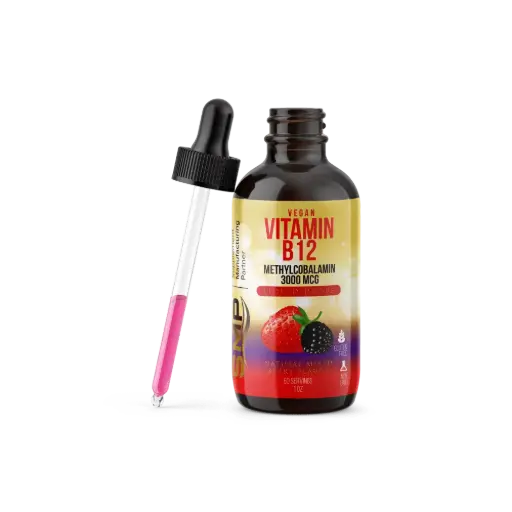 [LIQ100720] vegan vitamin b12 liquid drops w methylcobalamin 3000mcg natural mixed berry flavor 60 servings 1oz non gmo gluten free