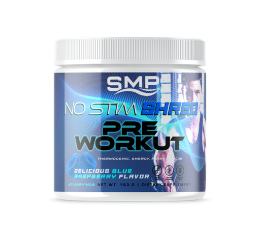 [POW101316] Non-Stim Shred Pre Workout Powder 168 g– Thermogenic, Energy, Pump, & Focus – Delicious Blue Raspberry Flavor – 30 Servings - Non-GMO – Gluten-Free – Vegan Friendly