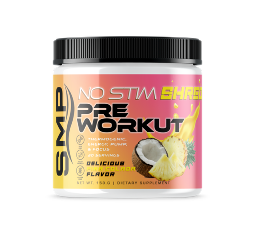 [POW101317] Non-Stim Shred Pre Workout Powder 162 g – Thermogenic, Energy, Pump, & Focus – Delicious Pina Colada Flavor – 30 Servings - Non-GMO – Gluten-Free – Vegan Friendly