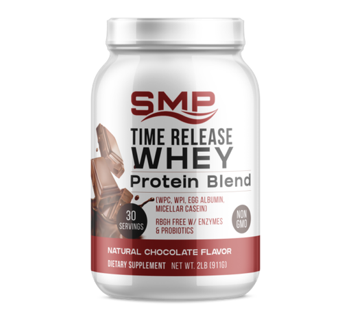 [POW101388] Time Release Whey Protein Blend 2 Lb (911.4 g) Bottle (WPC, WPI, Egg Albumin, Micellar Casein) rBGH Free W/ Enzymes & Probiotics – Natural Chocolate Flavor – Non-GMO