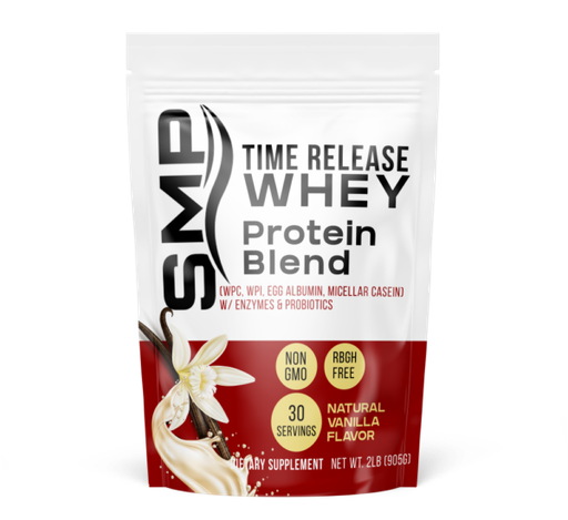 [POW101391] Time Release Whey Protein Blend 2Lb Bag (WPC, WPI, Egg Albumin, Micellar Casein) rBGH Free W/ Enzymes & Probiotics – Natural Vanilla Flavor – Non-GMO