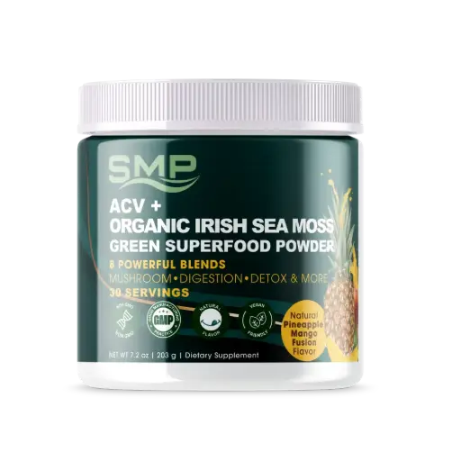 [POW101599] ACV + Organic Irish Sea Moss Green Superfood Powder W/ 8 Powerful Blends 203.1 g Mango Pineapple Flavored (FILL ONLY)